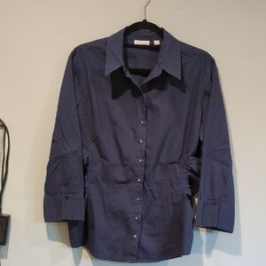 New York & Company Dark Blue Stretch Shirt L